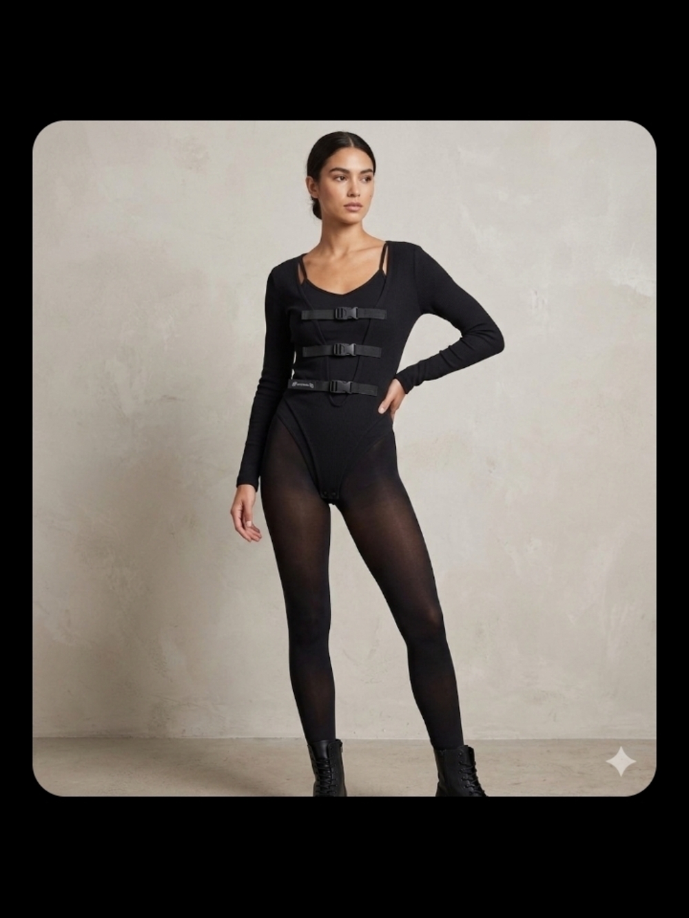 Le Fantome Techwear Black Long Sleeve Low Cut Buckle Bodysuit, Eur Med, Fits Sm - Picture 2 of 10